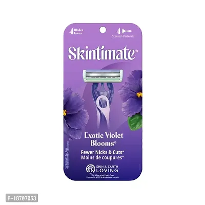 Skintimate Disposable Razor for Women, Exotic Violet Blooms Scented Four Bade Razor, 4 Count