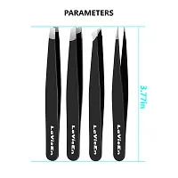 Precision Tweezers Set 4-Piece Professional Stainless Steel Tweezers, LaVieEn 4 Pack Tweezers Precision for Eyebrows, Splinter and Ingrown Hair Removal with Leather Travel Case (Black)-thumb3