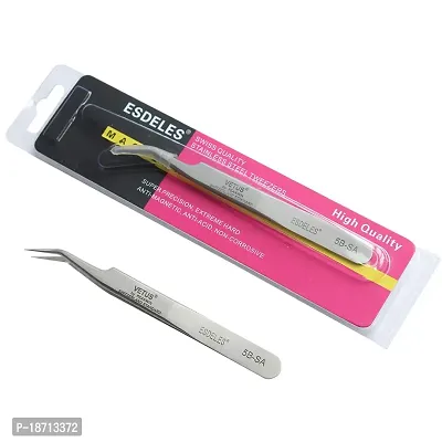 ESDELES Vetus Volume Tweezers Stainless Steel Eyelash Extension Tweezers Ultra Rigidity Curved Pro Tool 5B-SA