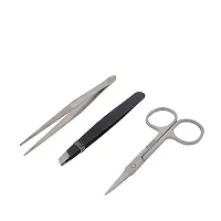 Honbay Tweezers Set Professional Stainless Steel Slant Flat Head Tweezer Pointed Tip Tweezer and Eyebrows Scissor - Perfect for Eyebrow and Nose Hair,Pack of 3-thumb1