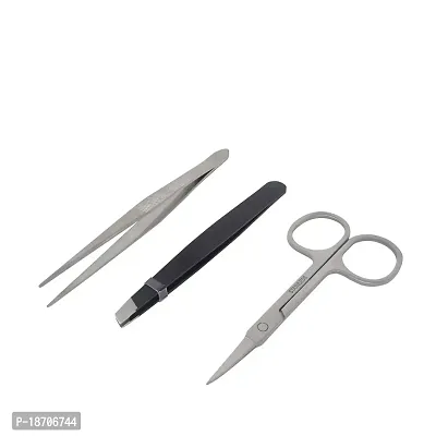 Honbay Tweezers Set Professional Stainless Steel Slant Flat Head Tweezer Pointed Tip Tweezer and Eyebrows Scissor - Perfect for Eyebrow and Nose Hair,Pack of 3-thumb2