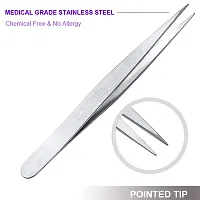 Colormilky Silver: Tweezers Eyebrows Best Precision For Ingrown Facial Hair Removal 4-Piece Pointed Slant Flat Tips First Aid Splinter Professional Classic-Slant-Angled-Pointed (Silver)-thumb3