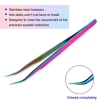 Hotop 2 Pieces Straight and Curved Tip Tweezers Nipper for Eyelash Extensions, Stainless Steel False Lash Application Tools (Iridescence)-thumb4