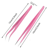 Aoshang 2PCS Stainless Steel Straight and Curved Tip Tweezers Nippers for Eyelash Extensions and Nail Art Sticker Rhinestone Eyelash Picker Acrylic Gel Nail DIY Art-thumb1