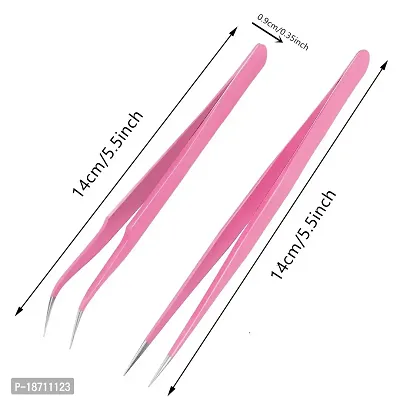 Aoshang 2PCS Stainless Steel Straight and Curved Tip Tweezers Nippers for Eyelash Extensions and Nail Art Sticker Rhinestone Eyelash Picker Acrylic Gel Nail DIY Art-thumb2