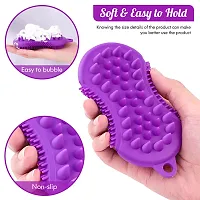 Scalp Massager Shampoo Brush, 3 in 1 Bath Brush Body Scrubber, Silicone Scalp Brush for Men, Women and Children, Manual Bath Body Massaging Brush(Purple and Orange)-thumb3