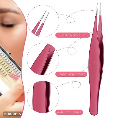 6 Pieces Pointed Tweezers Ingrown Hair Tweezers Precision Needle Point Tip Tweezers Stainless Steel Tweezers for Nose Facial Hair Eyebrow Blackhead Remover (Rose Red)-thumb3