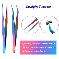 Hotop 2 Pieces Straight and Curved Tip Tweezers Nipper for Eyelash Extensions, Stainless Steel False Lash Application Tools (Iridescence)-thumb3