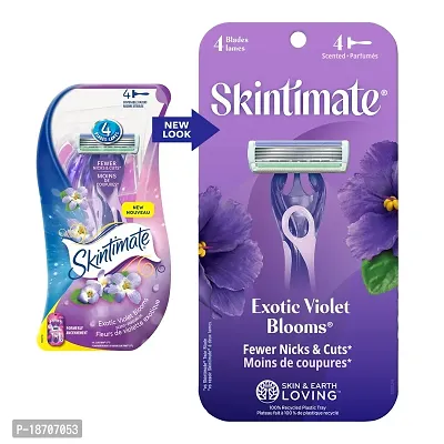 Skintimate Disposable Razor for Women, Exotic Violet Blooms Scented Four Bade Razor, 4 Count-thumb3