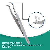 Volume Lashes Eyelash Extension Tweezers, Premium Stainless Steel Precision Mega L Curved Angled Tip, Professional 4.5 Inches Tool Comes with Synthetic Leather Pouch by Mslush-thumb1