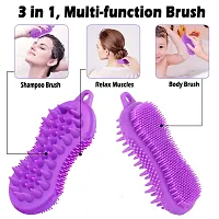 Scalp Massager Shampoo Brush, 3 in 1 Bath Brush Body Scrubber, Silicone Scalp Brush for Men, Women and Children, Manual Bath Body Massaging Brush(Purple and Orange)-thumb2