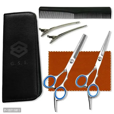 G. S. I. 7 Pcs Hair Cutting Kit - Hair Cutting Tools Include Hair Cutting Scissors, Thinning Shears, Comb  Case - Hair Cutting Scissors Kit for Hair Stylist, Barber, Home - Can be used for MenWomen