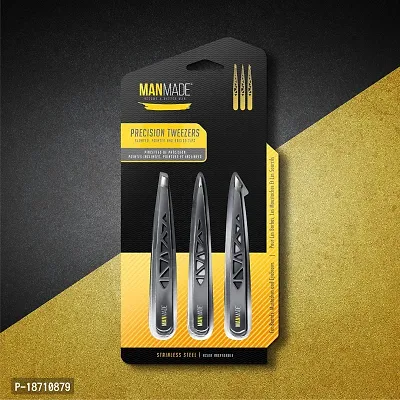 Man Made: Set of 3 Precision Tweezers, For Beards, Mustache and Eyebrows, Tweezers, Pointed Tip, Slanted Tip, and Flat Tip Become a Better Man (Yellow)-thumb3