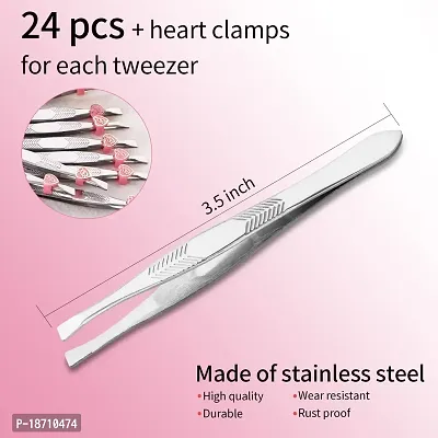 Sansheng 24 pieces/stainless steel tweezers, oblique eyebrow tweezers metal eyebrow tweezers clipper, oblique tip for eyebrow shaping and facial hair removal. Best tool for men and women (silver)-thumb2