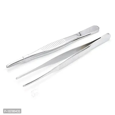 Hegebeck 304 Stainless Steel Tweezers Straight Tweezer Multi Purpose Tweezers Flat Round Tip for Plants, Facial Ingrown Hairs Splinter Remover Daily Beauty Tool with Round Tip 125mm 2pcs-thumb0