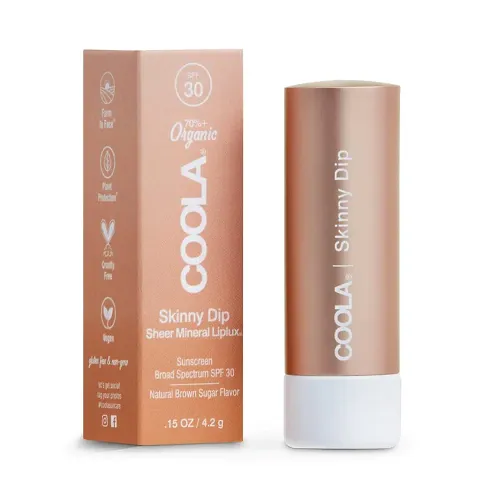 COOLA Organic Mineral Sunscreen Tinted Lip Balm, Lip Care for Daily Protection, Broad Spectrum SPF 30, Skinny Dip, 0.15 Oz
