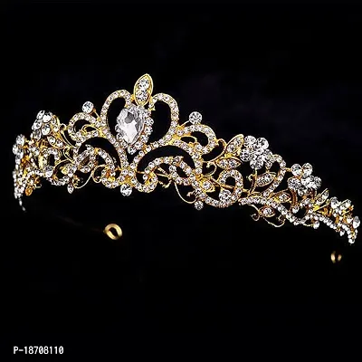 Yilanair Gold: Sparkle Metal Jeweled Crystal Rhinestone Queen Crown Tiara Headband Bridal Pageant (Gold)-thumb0