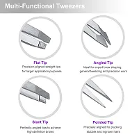 Colormilky Silver: Tweezers Eyebrows Best Precision For Ingrown Facial Hair Removal 4-Piece Pointed Slant Flat Tips First Aid Splinter Professional Classic-Slant-Angled-Pointed (Silver)-thumb2