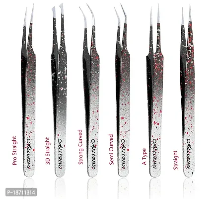 Alluring Ombre Black  Red Tweezers for Eyelash Extension for Volume Lashes 3D, 5D  6D lashes - PRO STRAIGHT TWEEZERS-thumb2