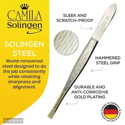 Straight: Camila Solingen Cs31 3 1/2 Gold Tipped Tweezers (Straight)-thumb5