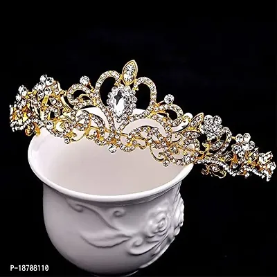 Yilanair Gold: Sparkle Metal Jeweled Crystal Rhinestone Queen Crown Tiara Headband Bridal Pageant (Gold)-thumb4