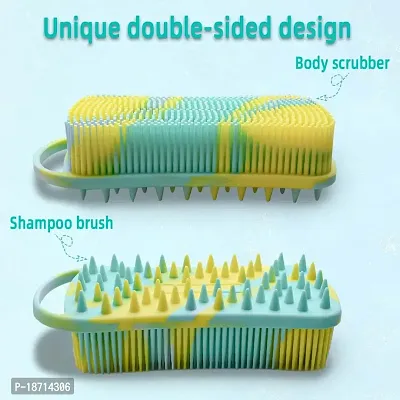 Silicone Body Scrubber Soft Body Brush for Use in Shower Gentle Exfoliating Loofah Silicone Scalp Massager 2 in 1 Bath and Shampoo Brush for Women Men Lathers Well Easy to Clean (Camouflage Green)-thumb4