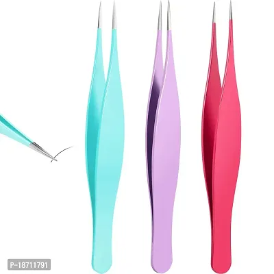 3 Pieces Tweezers for Ingrown Hair Stainless Steel Pointed Blackhead Remover Precision Eyebrow and Splinter Removal Tweezers (Rose Red, Purple, Blue)