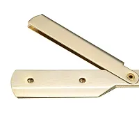 Stainless Steel Straight Edge Barber Shaving Razor Folding Straight Razor Gold Single Edge Replaceable Blades fit for All of Double Edge Razor Blades (Gold)-thumb1