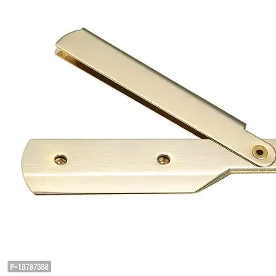 Stainless Steel Straight Edge Barber Shaving Razor Folding Straight Razor Gold Single Edge Replaceable Blades fit for All of Double Edge Razor Blades (Gold)-thumb2