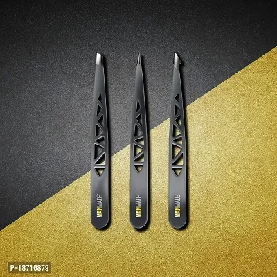 Man Made: Set of 3 Precision Tweezers, For Beards, Mustache and Eyebrows, Tweezers, Pointed Tip, Slanted Tip, and Flat Tip Become a Better Man (Yellow)-thumb2