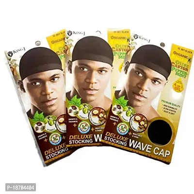 Healthy Treated Wave Deluxe Stocking Wave Cap Black (3 Pack)