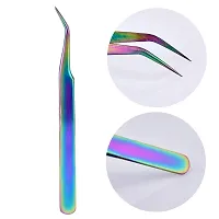 Aysekone 2 Pcs Rainbow Stainless Steel Curved Tweezers + Straight Tweezer for Rhinestones Picker Eyebrow Eyelash Tweezers Manicure Nail Art Tools-thumb2