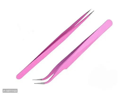 Aoshang 2PCS Stainless Steel Straight and Curved Tip Tweezers Nippers for Eyelash Extensions and Nail Art Sticker Rhinestone Eyelash Picker Acrylic Gel Nail DIY Art