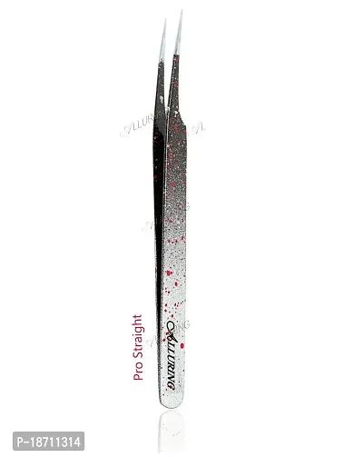 Alluring Ombre Black  Red Tweezers for Eyelash Extension for Volume Lashes 3D, 5D  6D lashes - PRO STRAIGHT TWEEZERS-thumb0
