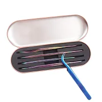 1 Pc Eyelash Extension Tweezers Storage Case Professional Travel Small Box Portable Tin Holder Container for Tweezer, Rose Gold-thumb3