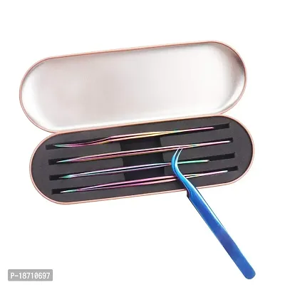 1 Pc Eyelash Extension Tweezers Storage Case Professional Travel Small Box Portable Tin Holder Container for Tweezer, Rose Gold-thumb4