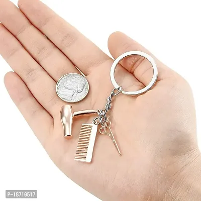 PESOENTH Hairdressing Hair Dryer/Scissor/Comb Hairdresser Keychains Hair Stylist Car key ring Women Men Gift 2pc-thumb5