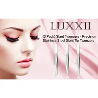 Luxxi (3 Pack) Slant Tweezers - Stainless Steel Slant Tip Tweezers Hair Plucker for Hair and Eyebrows Personal Care (Silver Tone)-thumb1