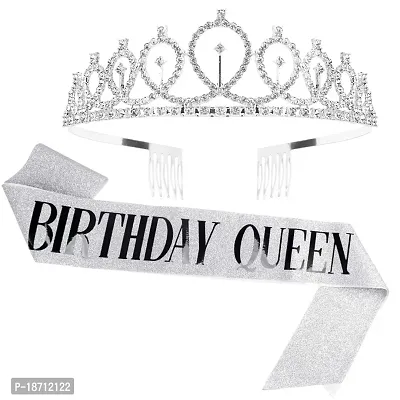 CAVETEEBirthday Queen Sash  Rhinestone Tiara Set - Birthday Tiaras and Sash Birthday Party Favors Glitter Birthday Decorations Birthday Crown for Women