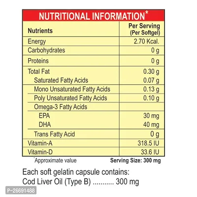 Shrey's Cod Liver Oil | Vitamins A  D | Boost Immunity | Increase Energy Level | Supports Healthy Heart | Maintain Healthy Brain and Vision Health - 100 Capsules (Immunity Booster)-thumb2