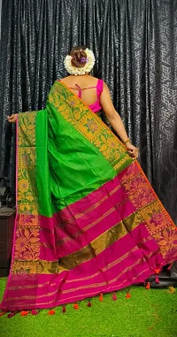 Stylish Green Cotton Saree with Blouse piece For Women-thumb2