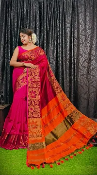 Stylish Pink Cotton Saree with Blouse piece For Women-thumb2