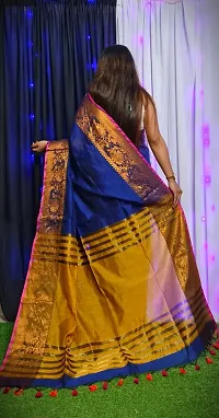 Stylish Blue Cotton Saree with Blouse piece For Women-thumb2