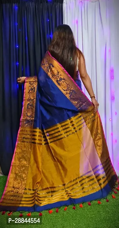 Stylish Blue Cotton Saree with Blouse piece For Women-thumb3