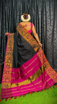 Stylish Black Cotton Saree with Blouse piece For Women-thumb1