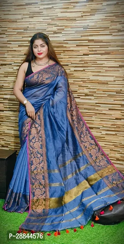 Stylish Blue Cotton Saree with Blouse piece For Women