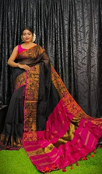 Stylish Black Cotton Saree with Blouse piece For Women-thumb2