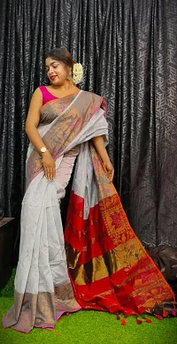 Stylish Grey Cotton Saree with Blouse piece For Women-thumb1