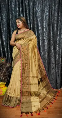 Stylish Beige Cotton Saree with Blouse piece For Women-thumb2