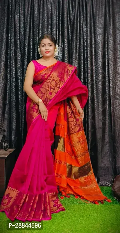 Stylish Pink Cotton Saree with Blouse piece For Women